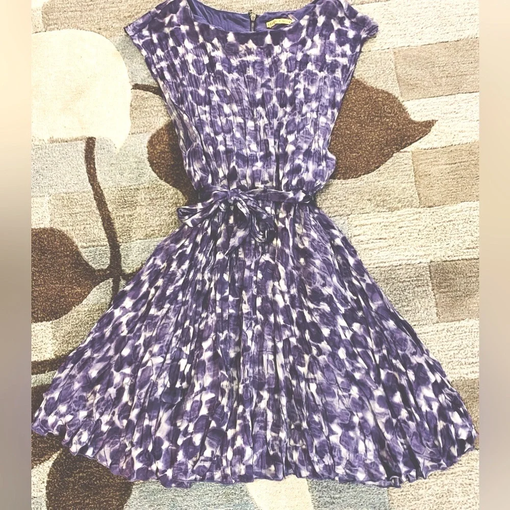 Alice + Olivia Sophisticated Watercolor Crinkled Silk in Grape & Dove Mini Dress
